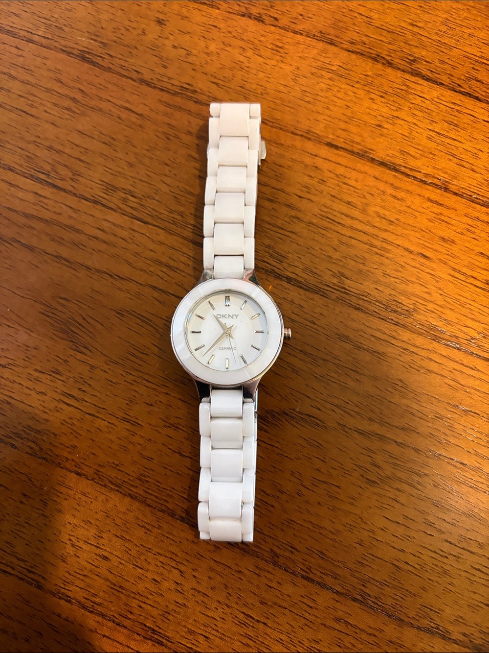 DKNY White Ceramic Ladies Bracelet Watch with Silver Accents